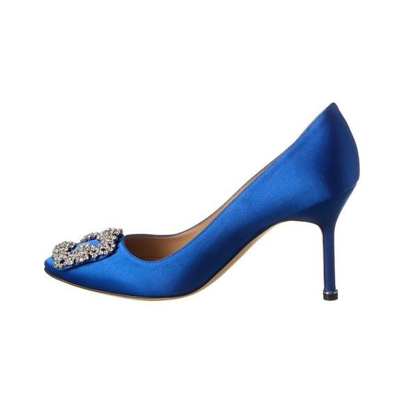 Manolo Blahnik Hangisi 90 Satin Pump, Blue - Picture 2 of 5